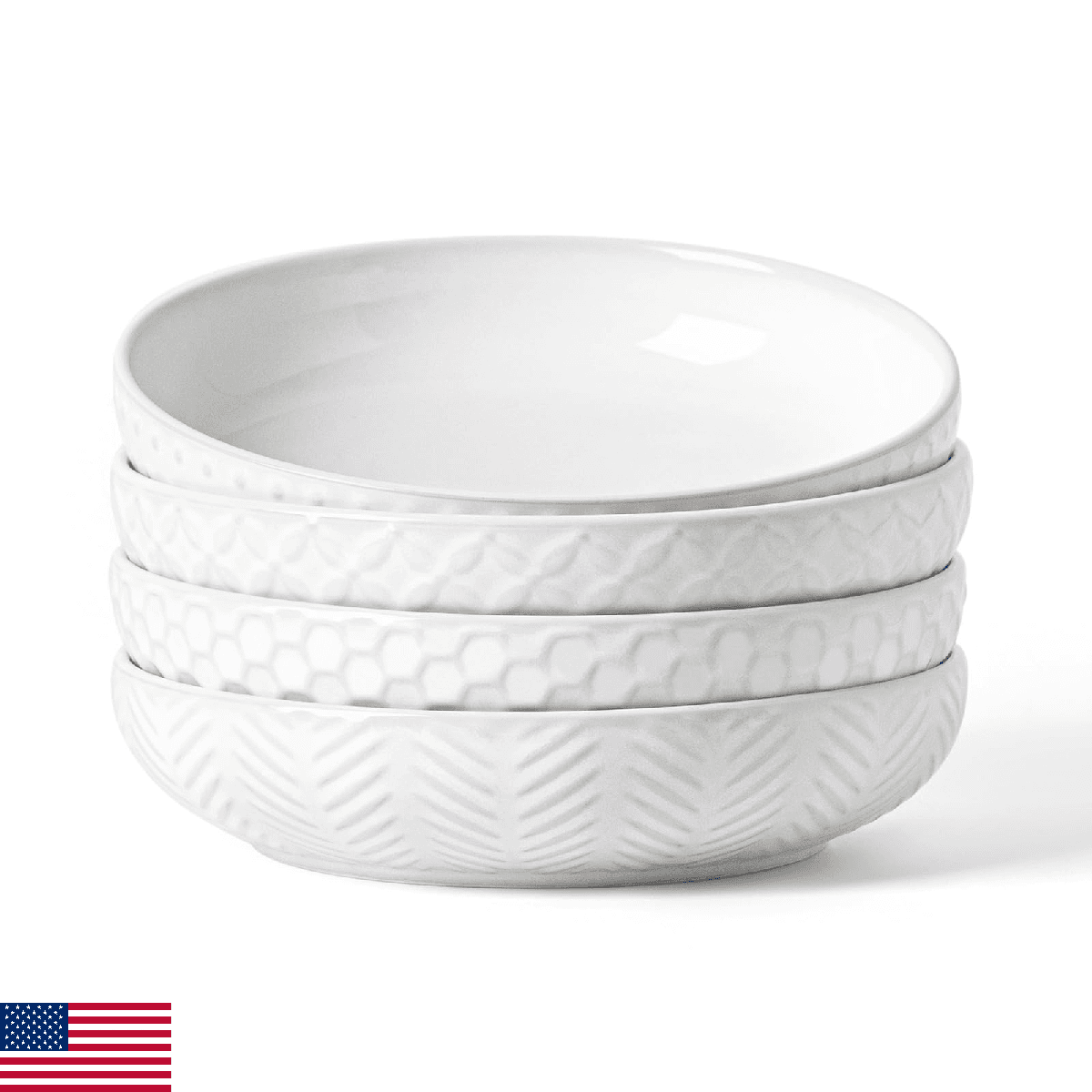 FOBENTA Embossed Ceramic Pasta Bowls Set of 4 – Medium 7.5-Inch, 26oz Serving Bo - Image 1