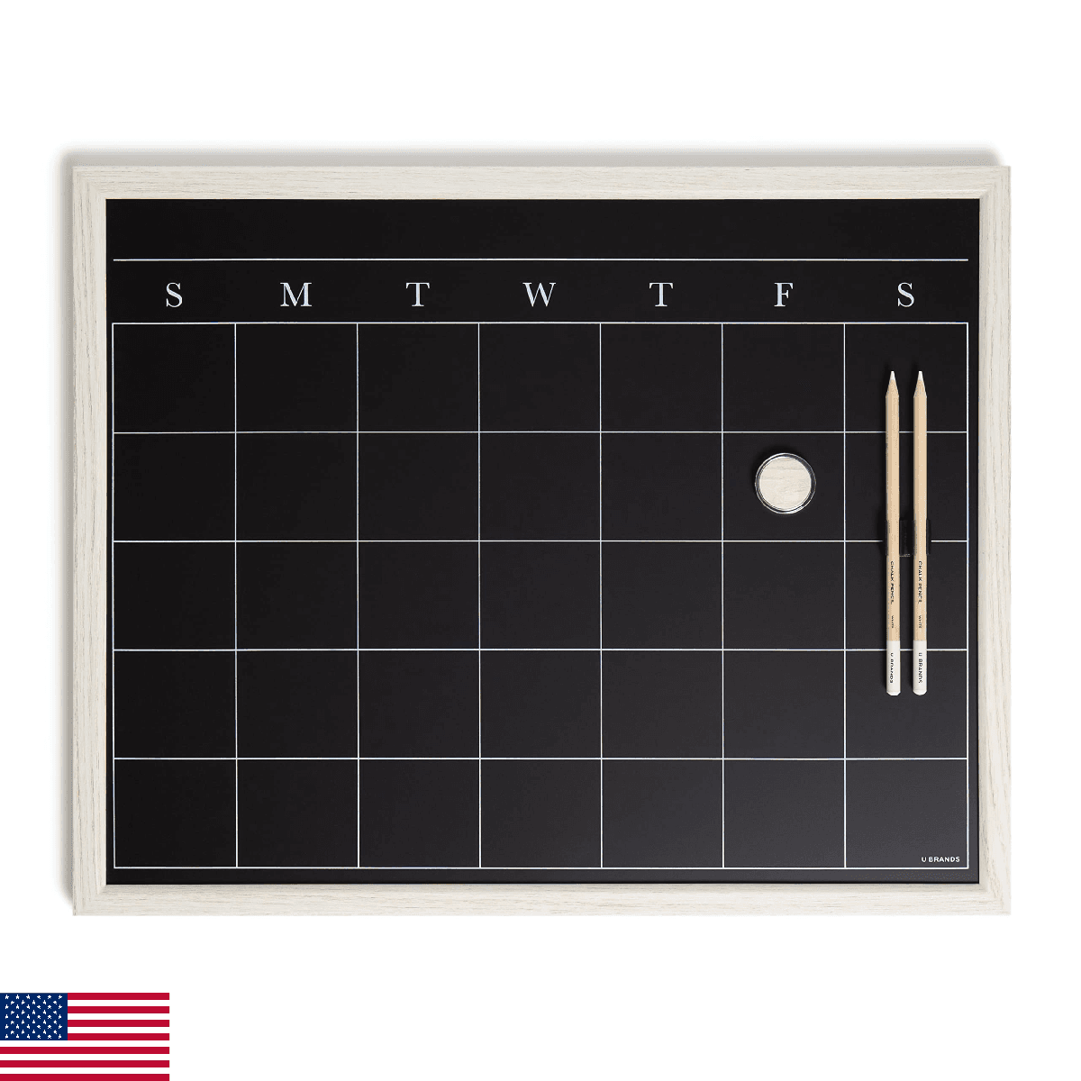U Brands White Wash Frame Chalkboard Calendar White Board Set, Office Supplies, - Image 1