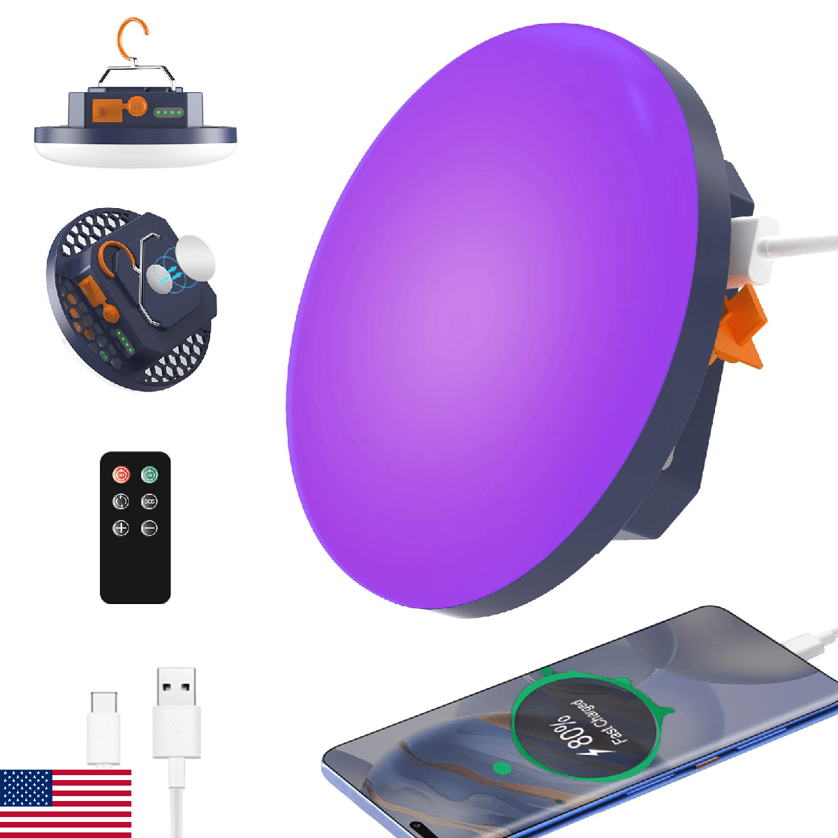 96 LED 395nm UV / 6500K Flashlight Camping Blacklight , 10000mAh Rechargeable, 3 - Image 1