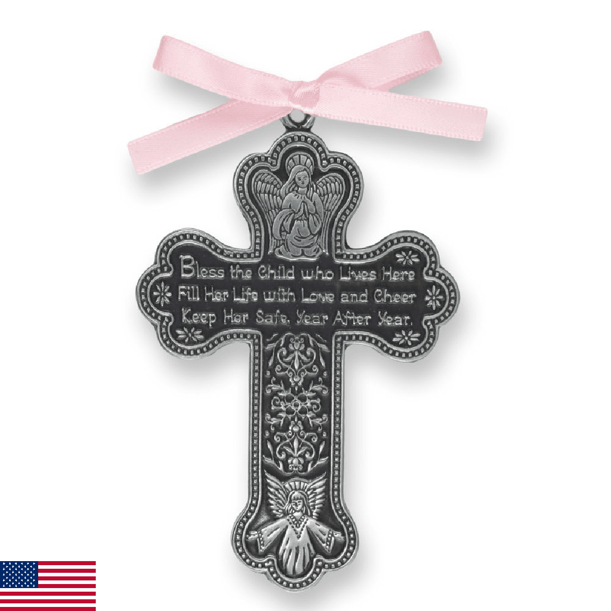 Cathedral Art CM7 Baby Girl Cross Crib Medal, 3-Inch High, Metal - Image 1