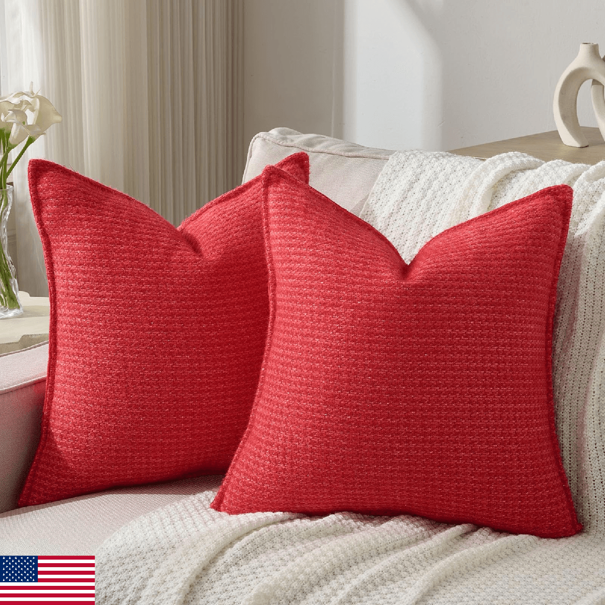 FUTEI Valentine's Day Red Decorative Throw Pillow Covers 16x16 Inch Set of 2,Sof - Image 1