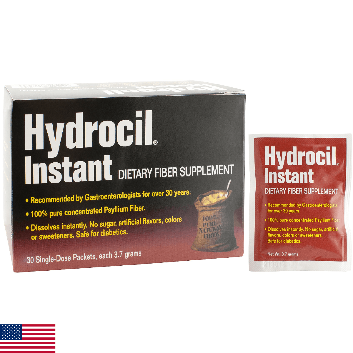 Hydrocil Dietary Fiber Supplement, Psyllium Husk Powder, 30 Single-Dose Packets - Image 1