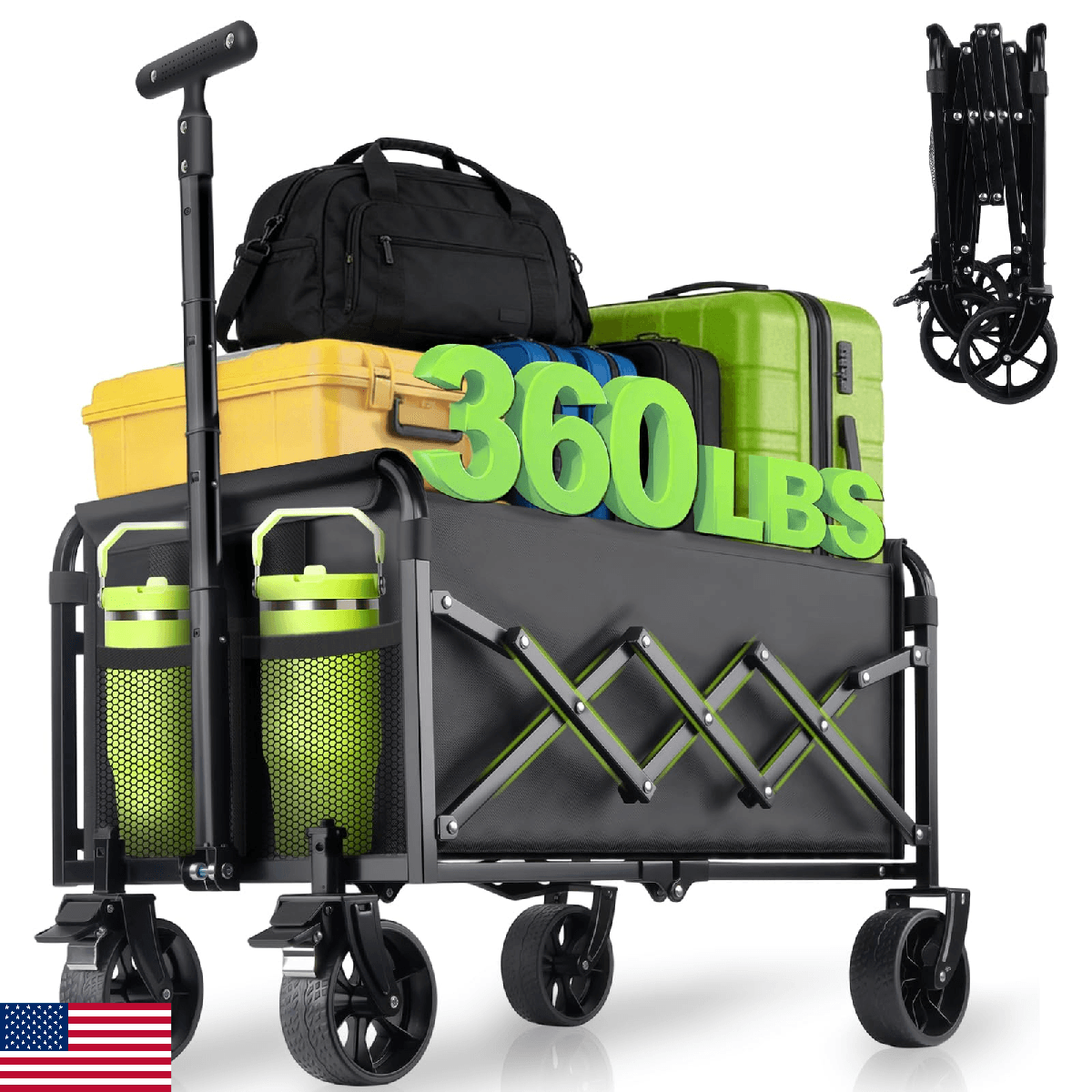 Collapsible Foldable Wagon Cart with Wheels - 360LBS Folding Utility Wagon Cart - Image 1