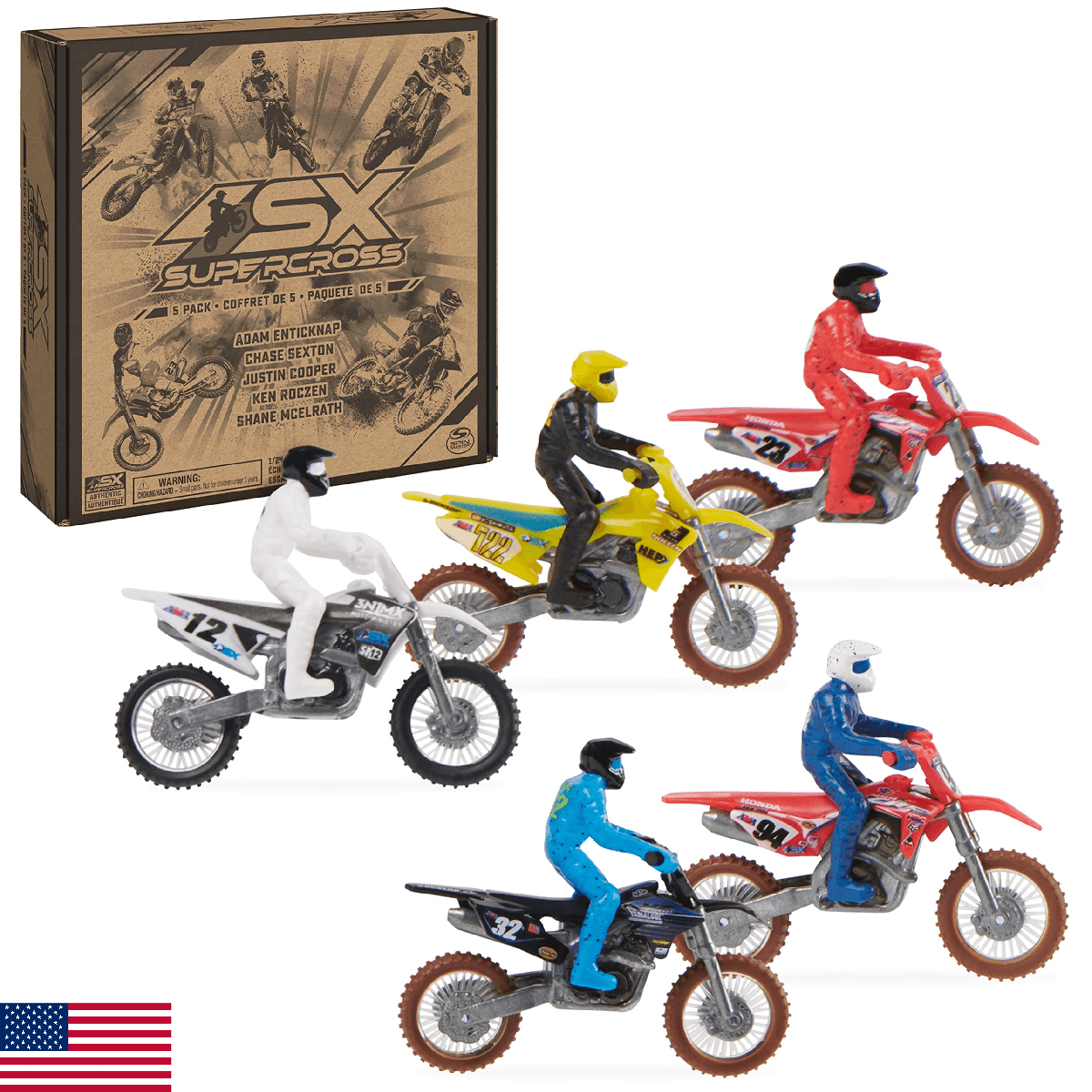 Supercross, Authentic 5-Pack of 1:24 Scale Die-Cast Motorcycles with Rider Figur - Image 1