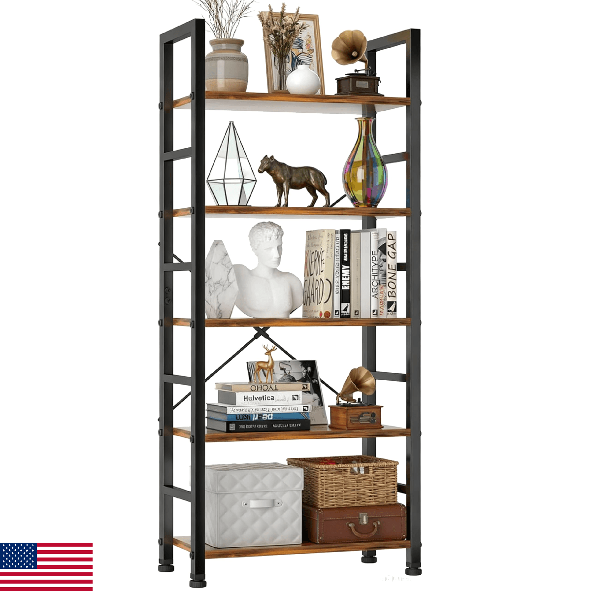 SageNest 5-Tier Bookshelf, Free Standing Wooden Bookcase with Open Storage Shelv - Image 1