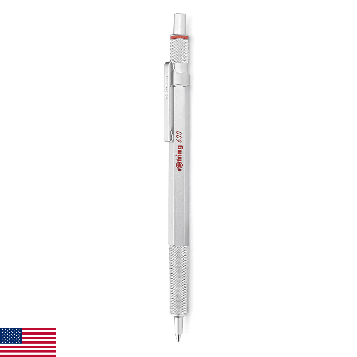 rOtring 600 Ballpoint Pen, Medium Point, Black Ink, Silver Barrel, Refillable - Image 1