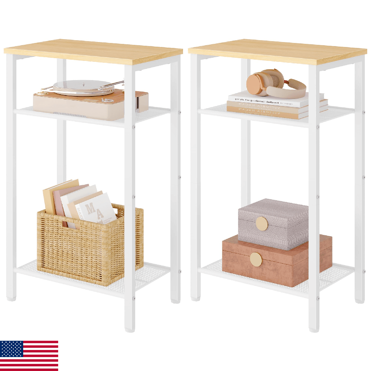 Hoctieon 2-Set 3 Tier End Table, Telephone Table Set of 2, Tall Side Table with - Image 1