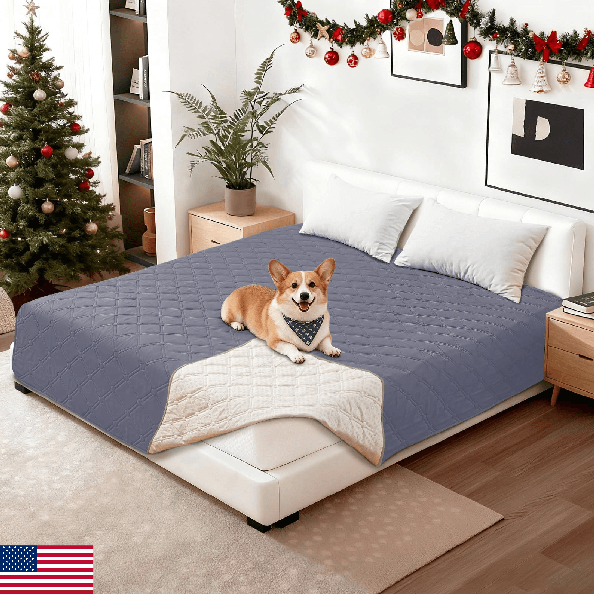 CYCMACO Waterproof Couch Covers for Pets 82x102 Inch Gray Blue Dog Bed Cover Was - Image 1