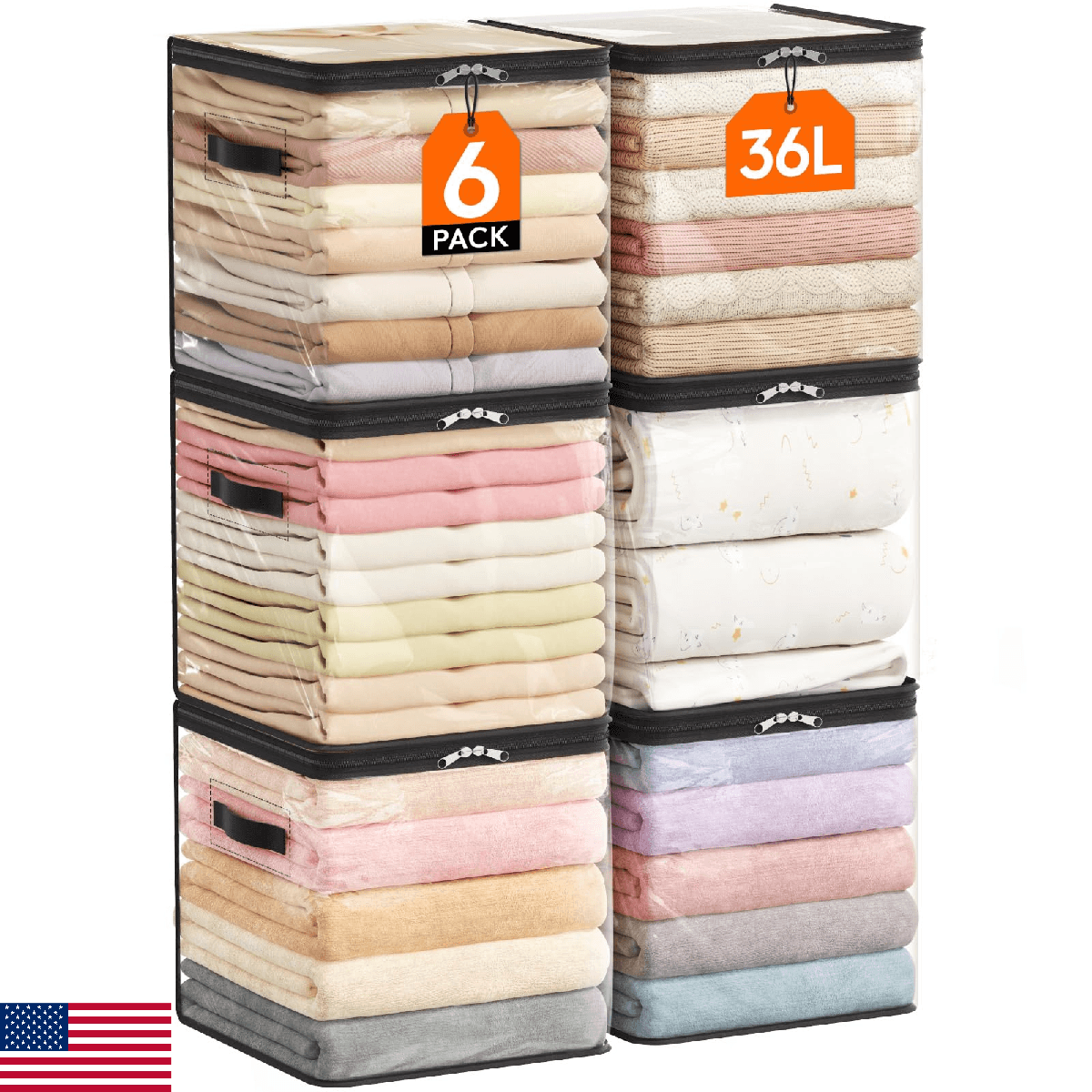 Lifewit 6 Pack Clear Clothes Storage Bags, 13 Inch Clear Cube Storage Bins, 36L - Image 1