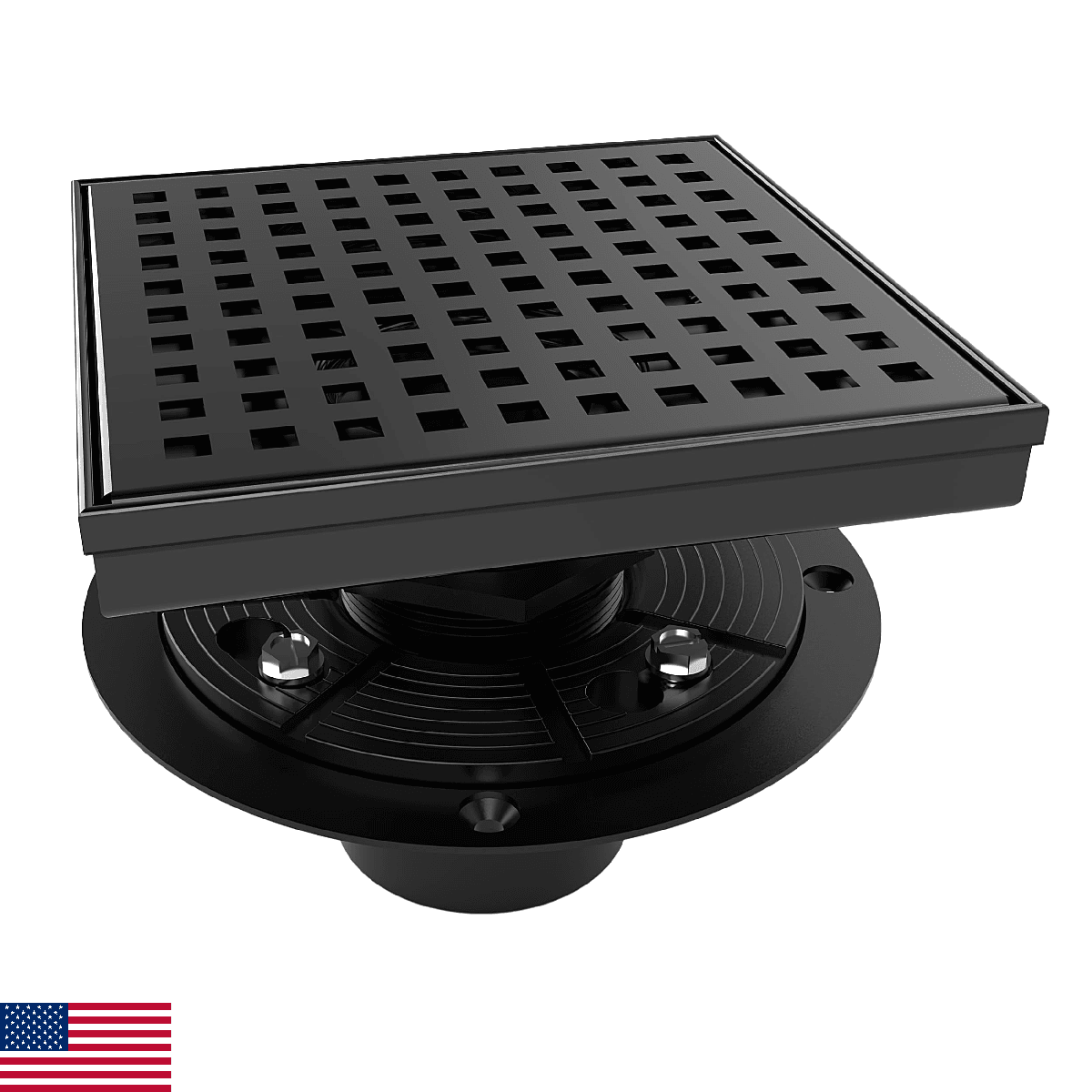 WEBANG 6 Inch Square Shower Drain Black Floor Drain with Flange Square Holes Pat - Image 1