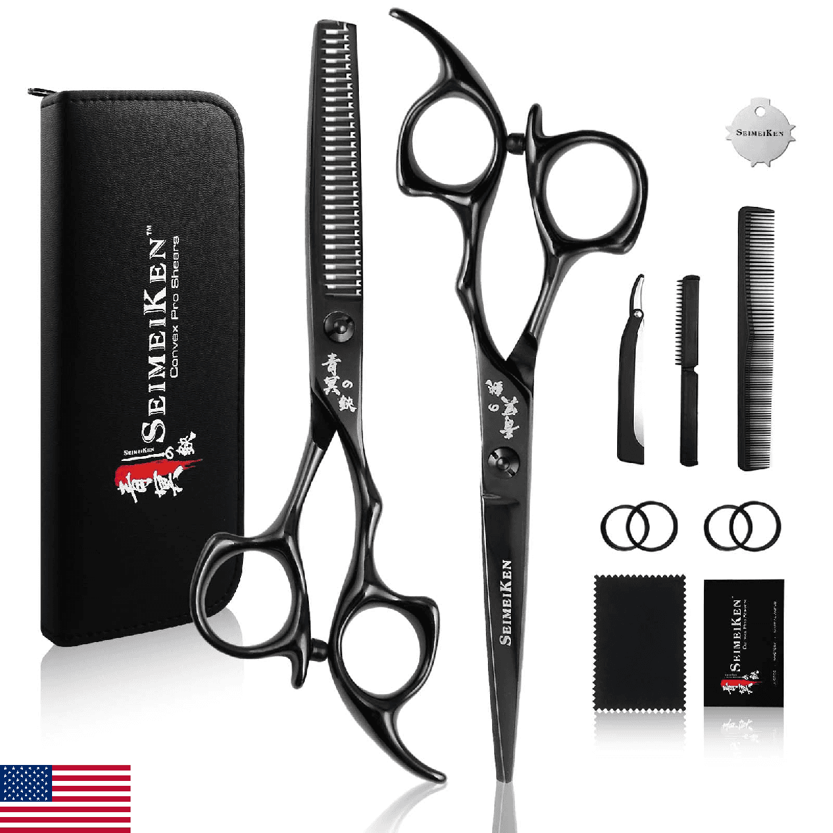 SEIMEIKEN 6" Black Hair Scissors Professional Hair Cutting Scissors and Thinning - Image 1