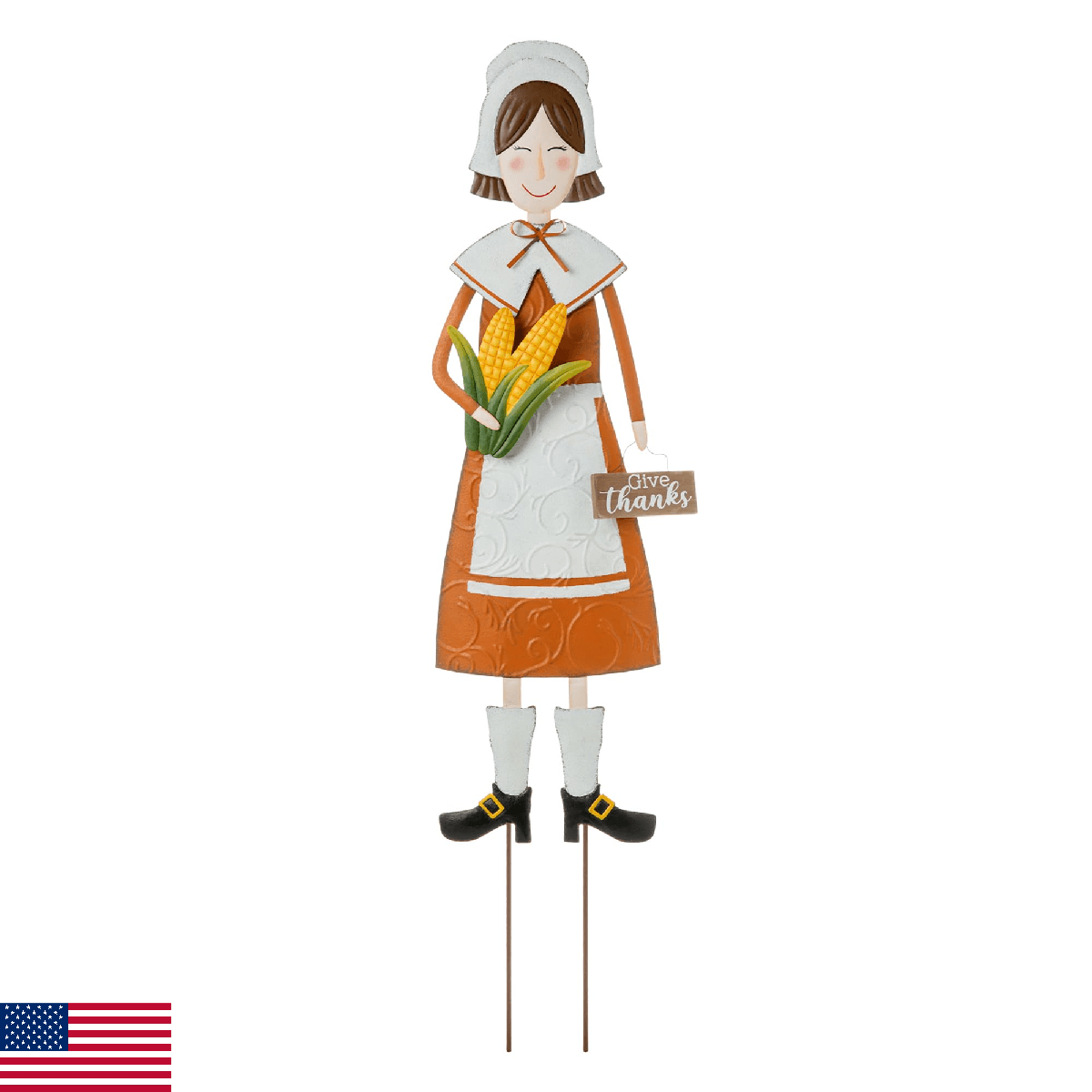 Glitzhome Thanksgiving Yard Stakes Metal Pilgrim Girl Yard Signs Hanging Wall De - Image 1