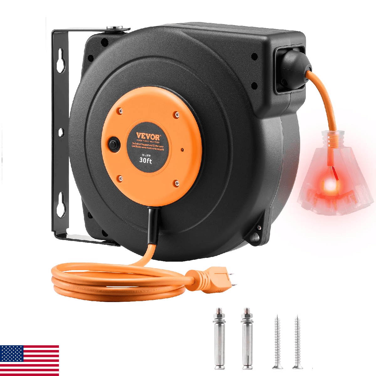 VEVOR Retractable Extension Cord Reel, 30 FT, Heavy Duty 16AWG/3C SJTOW Power Co - Image 1