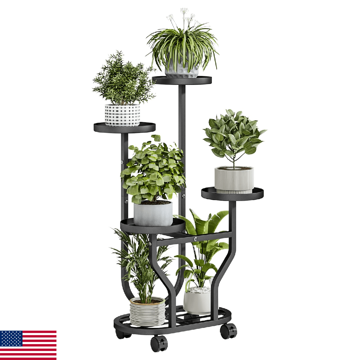 YIZAIJIA 4-Tier Plant Stand Indoor Outdoor Metal Flower Shelf Wheels Corner Disp - Image 1