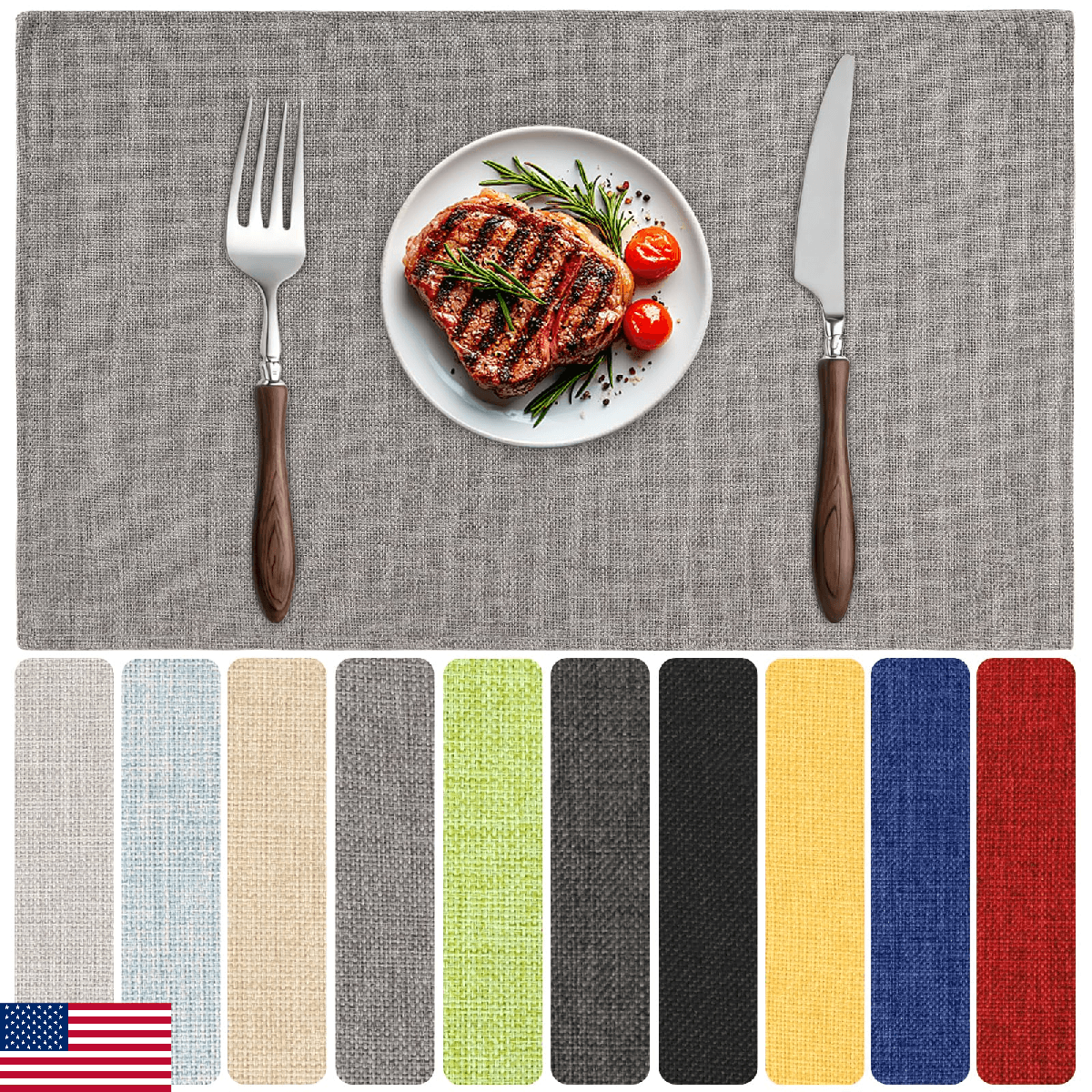 Blue Forest Placemats Set of 8, Dual-Layered Thickened Faux Linen Table Mats Hea - Image 1