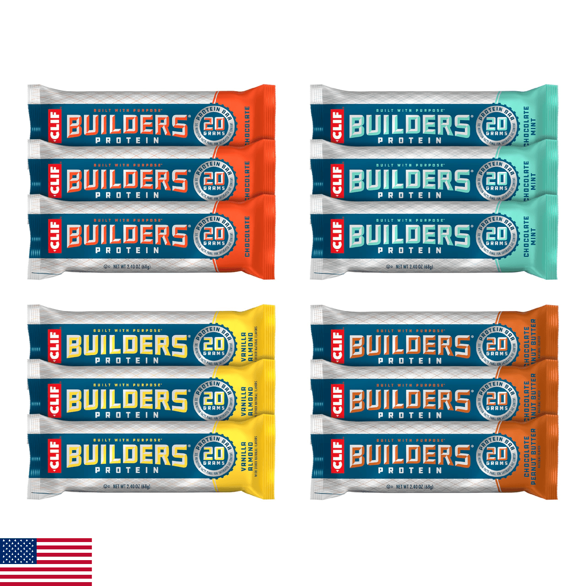 Clif Builders Protein Bars - Variety Pack - 20g Plant Based Protein - Gluten Fre - Image 1
