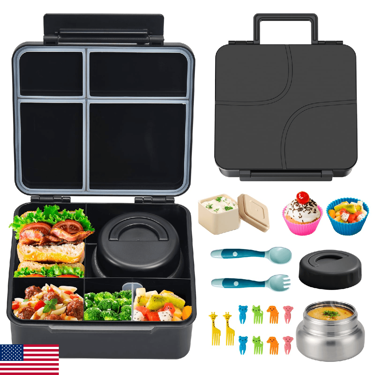 JSLOVE Bento Lunch Box with Leak Proof Thermos Food Jar for Kids, Food Lunch Con - Image 1