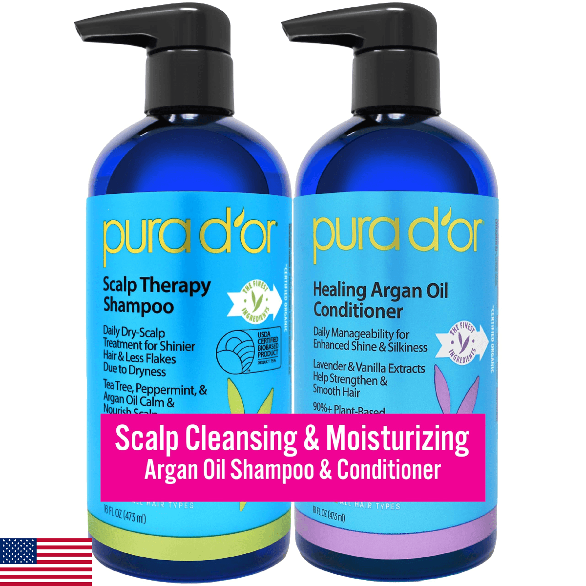 PURA D'OR Scalp Therapy Shampoo & Conditioner Set (16oz x 2) Dry, Itchy Scalp-Hy - Image 1