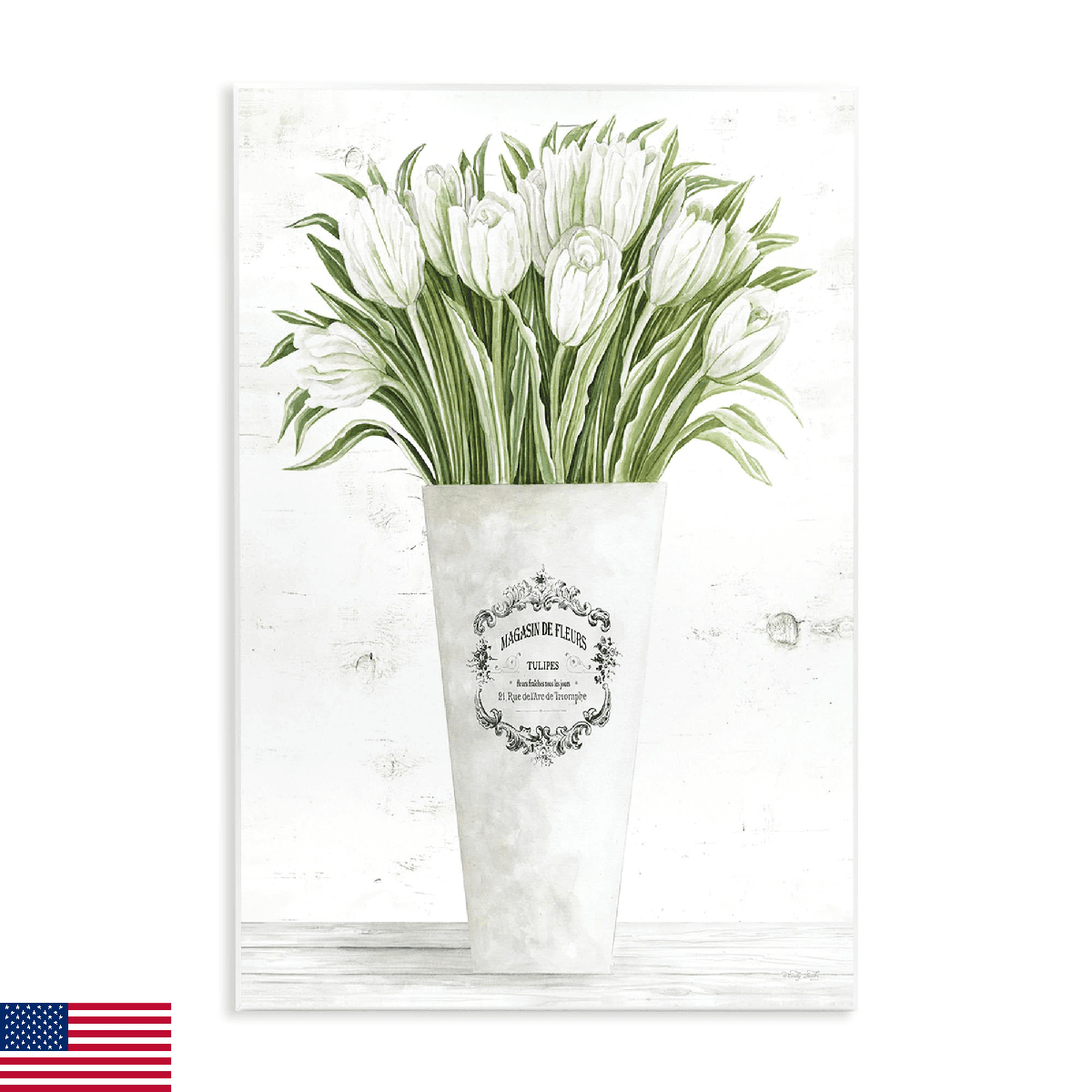 Stupell Industries White Tulip Bouquet in Parisian Vase Floral Arrangement Wall - Image 1