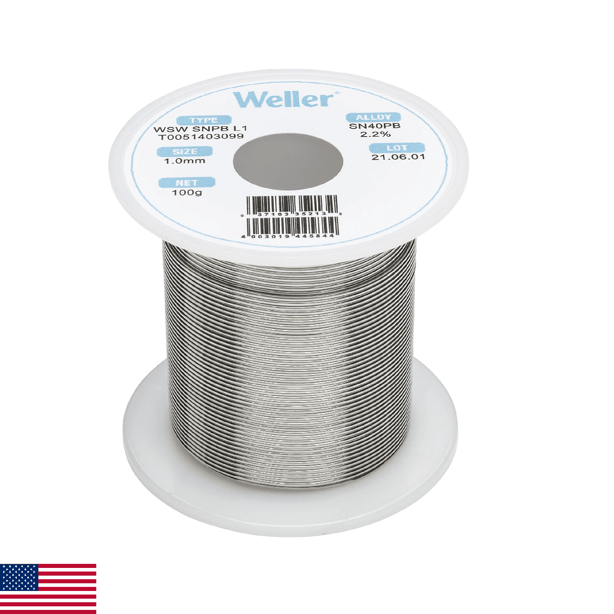 Weller WSW SnPb (T0051403099) Solder Wire, Dia: 1.0 mm / 0.039 in, Wt: 100 g / 3 - Image 1
