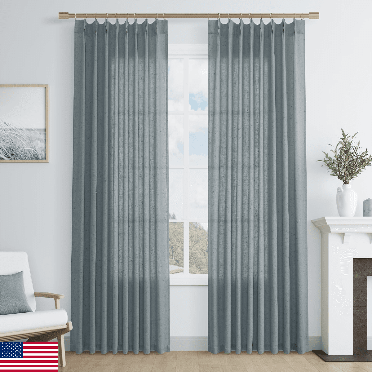 Joywell Linen Pinch Pleated Window Curtains 96 Inch Long,Back Tab Clip Rings Sem - Image 1
