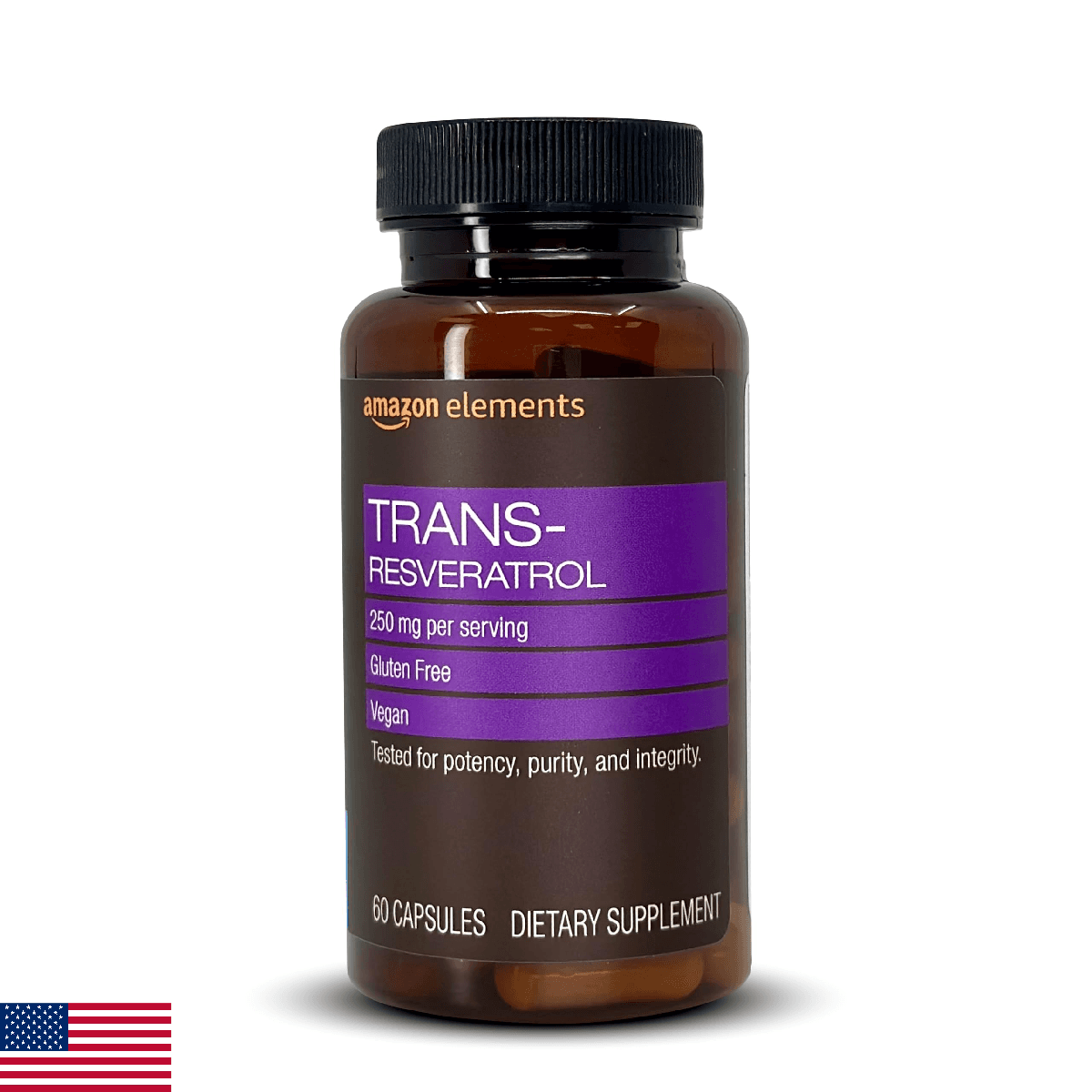 Amazon Elements - Trans-Resveratrol, 250 mg, 60 Capsules, 2 Month Supply, Vegan - Image 1