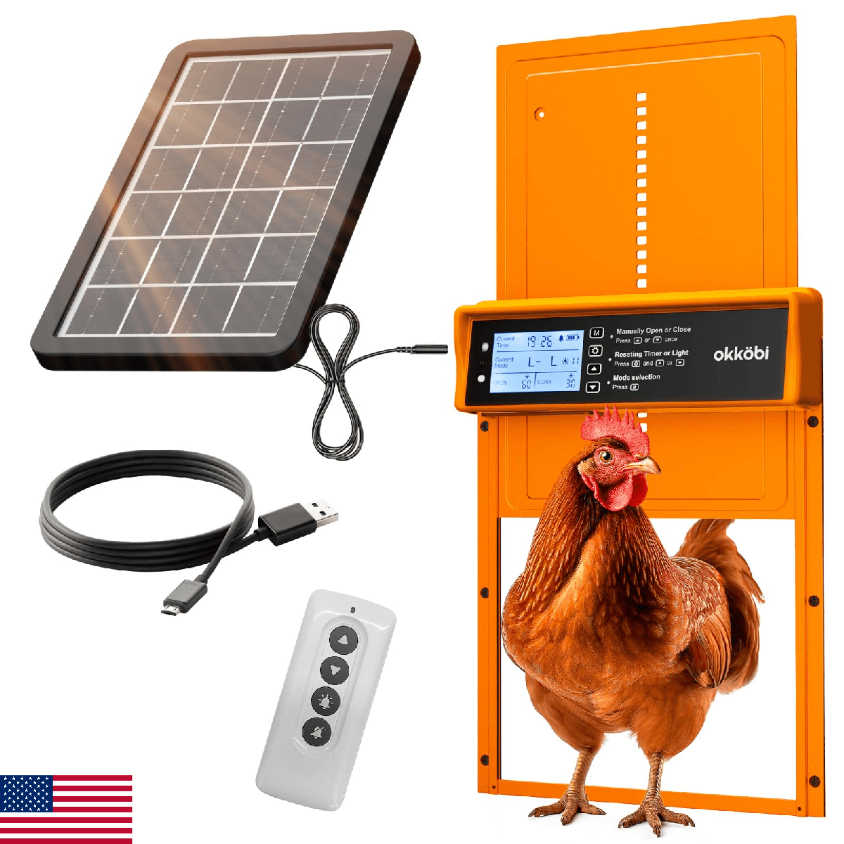 Okkobi Automatic Chicken Coop Door Solar Powered - LCD Display - Chicken Coop Do - Image 1