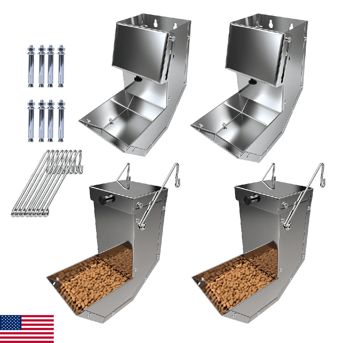 Small Animal Gravity Feeder 4 Pcs - Stainless Steel Pet Feeding Rabbits Feeder, - Image 1