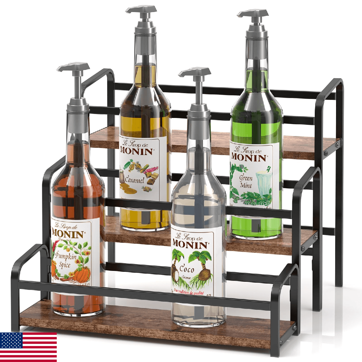 DTUQYX Coffee Syrup Organizer 3-Tier: Vintage Coffee Syrup Rack 12 Bottles Capac - Image 1
