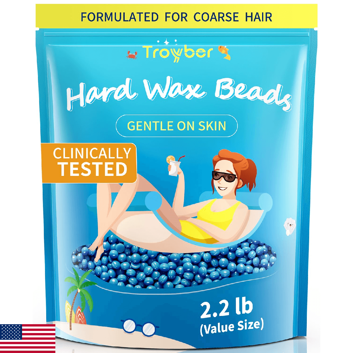 Troyber Hard Wax Beads Hair Removal Refill Wax Beans All Body Bikini 2.2lb - Image 1