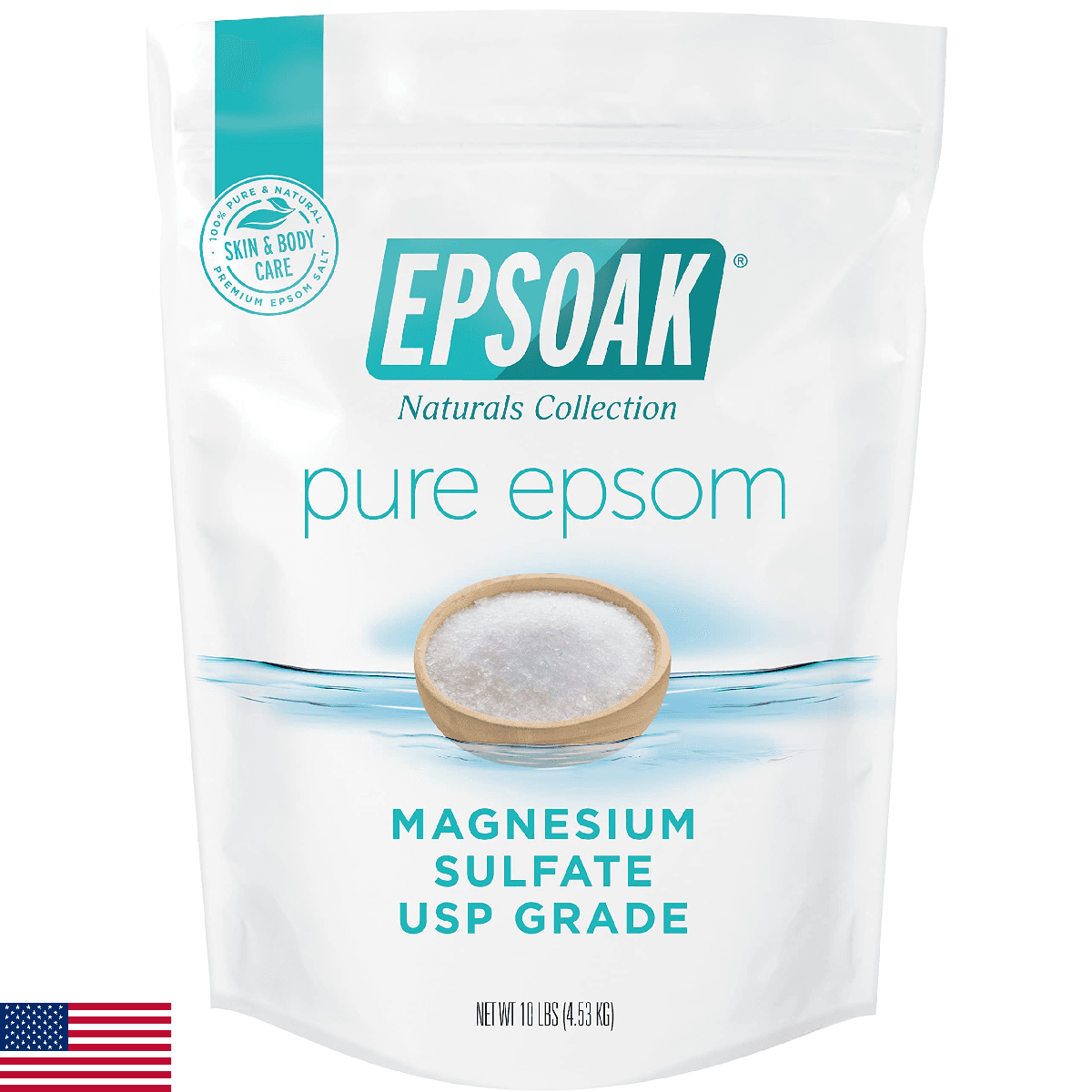 Epsoak Epsom Salt 10 lb. Magnesium Sulfate USP. Resealable Epsom Salt Bag Unscen - Image 1