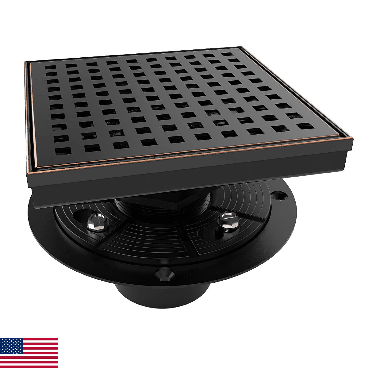 WEBANG 6 Inch Square Shower Drain Bronze Floor Drain with Flange Square Holes Pa - Image 1