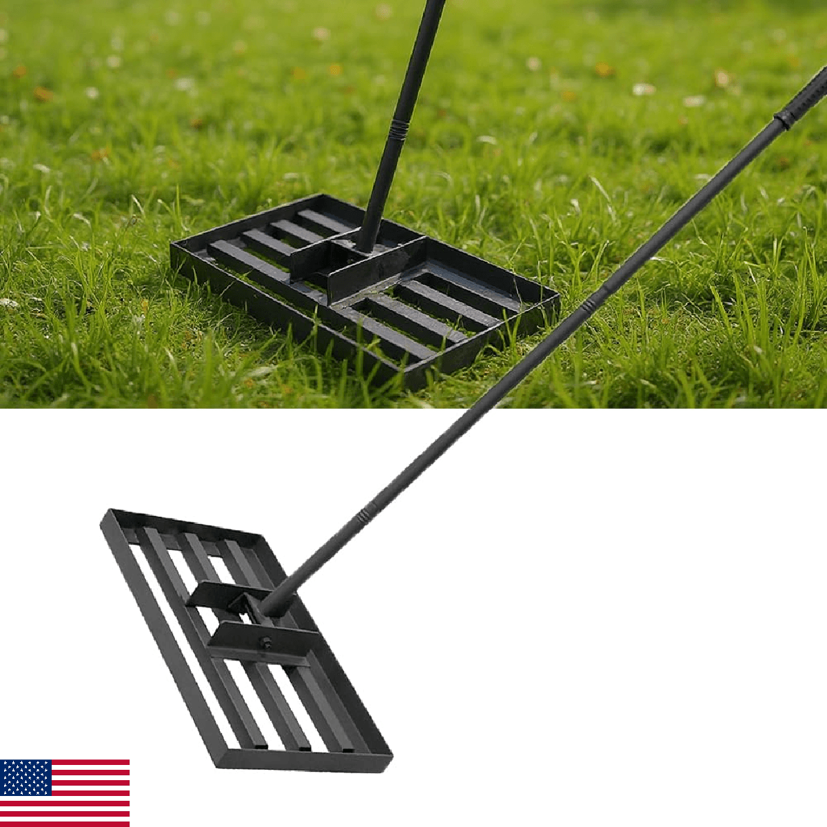Heavy Duty Lawn Leveling Rake,Stainless Steel Lawn Leveler with Adjustable Long - Image 1