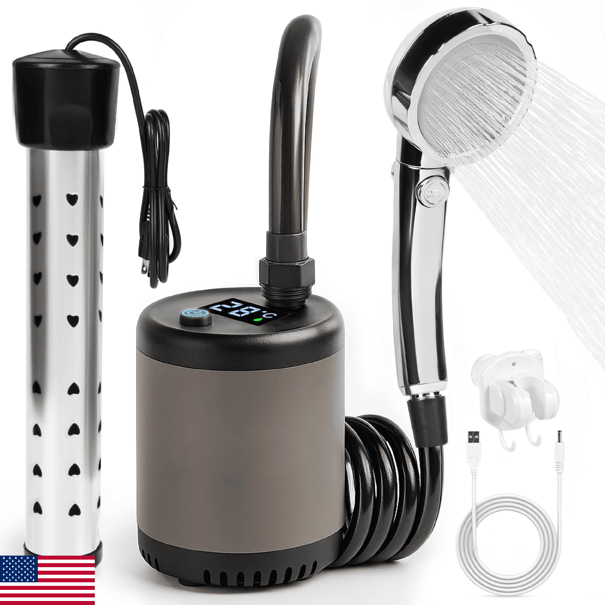 Portable Shower with Heater for Camping – 7800mAh Rechargeable Battery, 1500W Im - Image 1