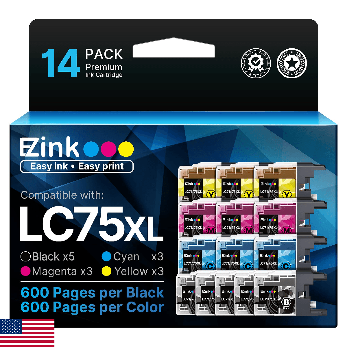 E-Z Ink Compatible Ink Cartridge Replacement for Brother LC75 LC71 LC79 XL to Us - Image 1