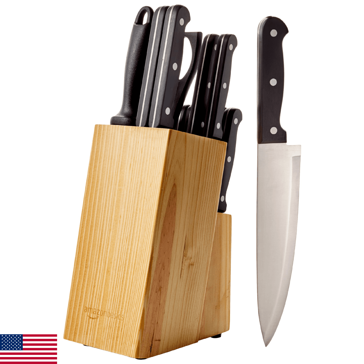 Amazon Basics 14-Piece High Carbon Stainless Steel Kitchen Knife Set with Sharpe - Image 1