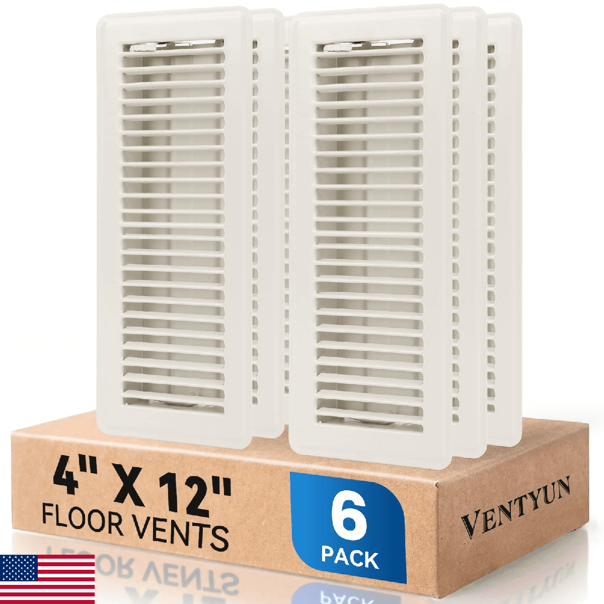 VENTYUN 4" x 12" Floor Register Vent Covers 6-Pack, Walkable Powder-Coated Metal - Image 1