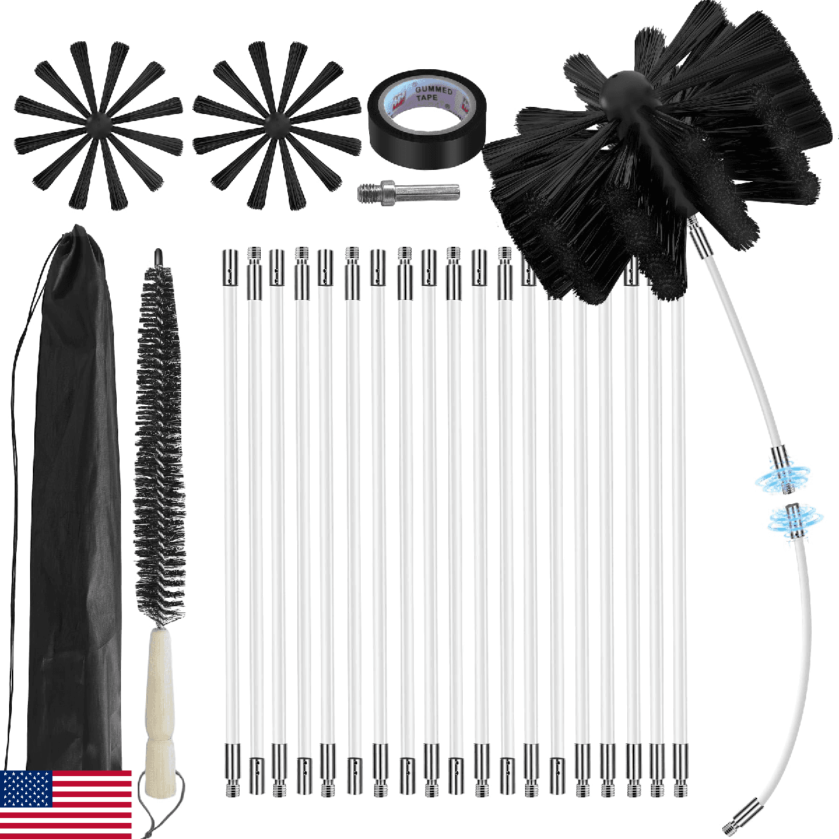 25Feet Chimney Sweep Kit,8 in Brush Head,Dryer Vent Cleaner Kit, Chimney Sweep&C - Image 1