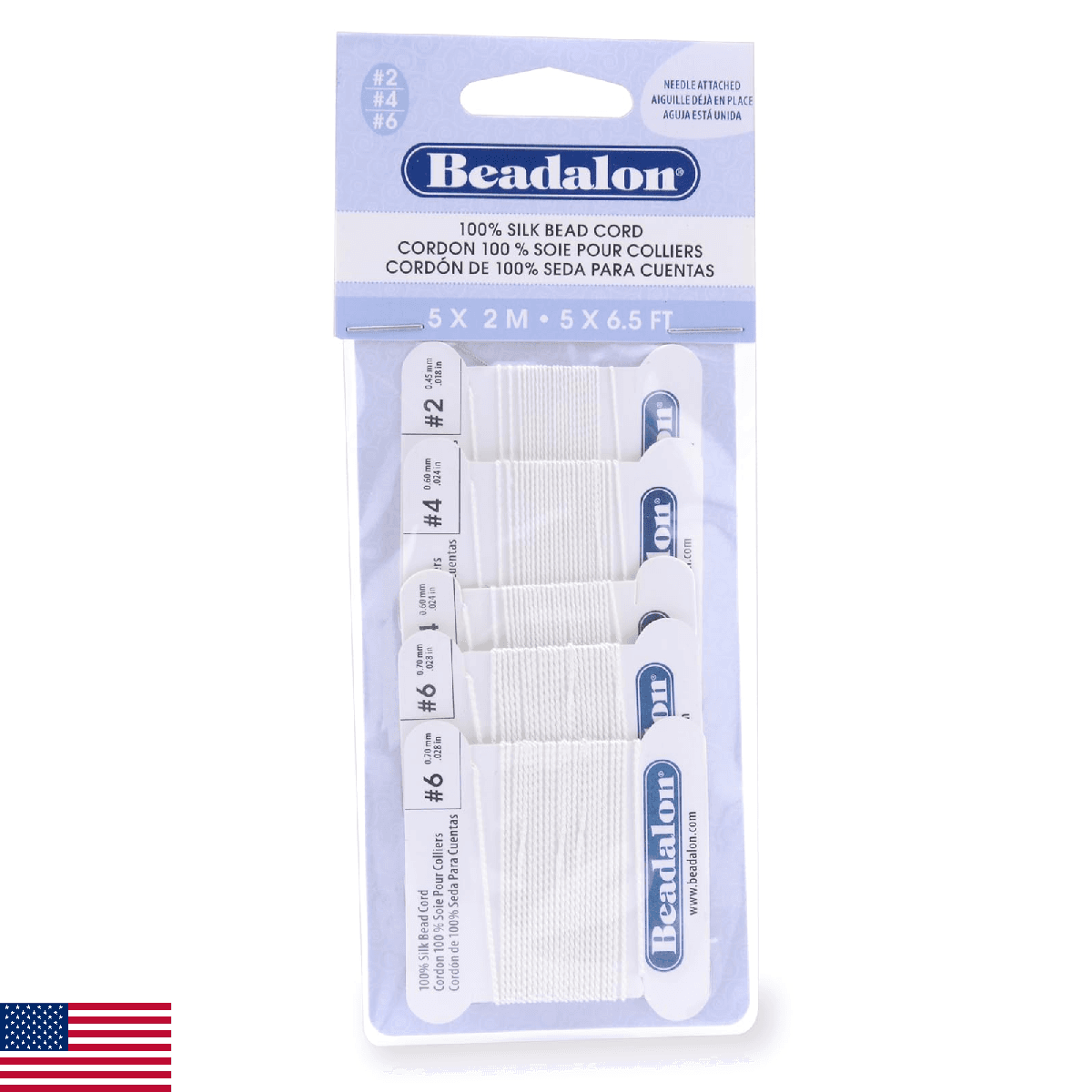 Beadalon 106A-120 Silk Thread, Variety Pack, Sizes 1x02, 2x04, 2X06, 2 Meters Ea - Image 1