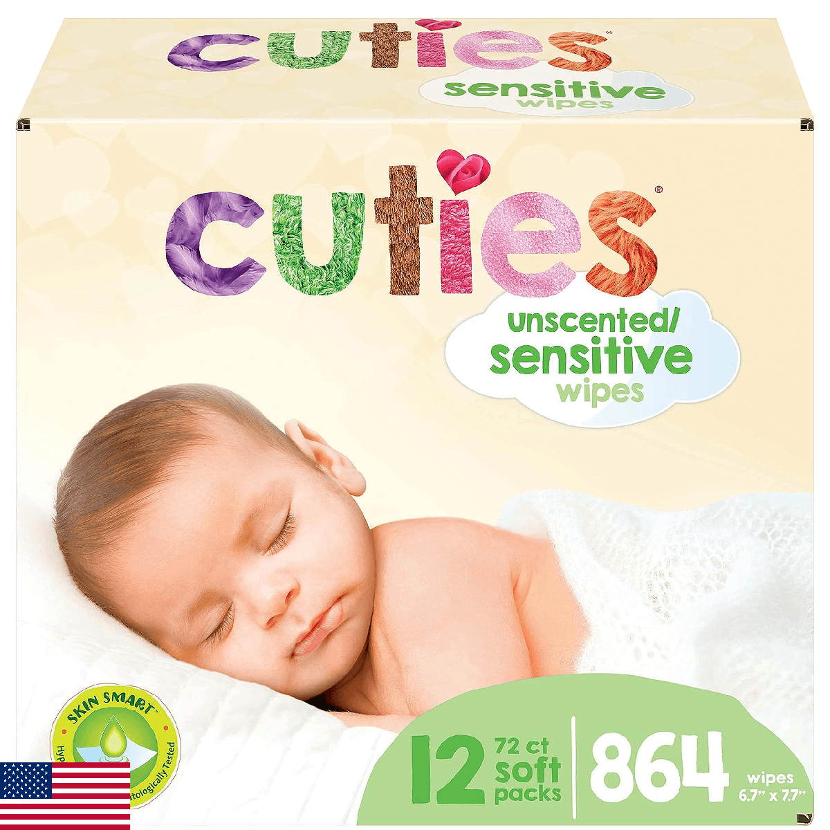 Cuties Baby Wipes, Unscented, 72 Count Soft-Pack (Pack of 12) - Image 1
