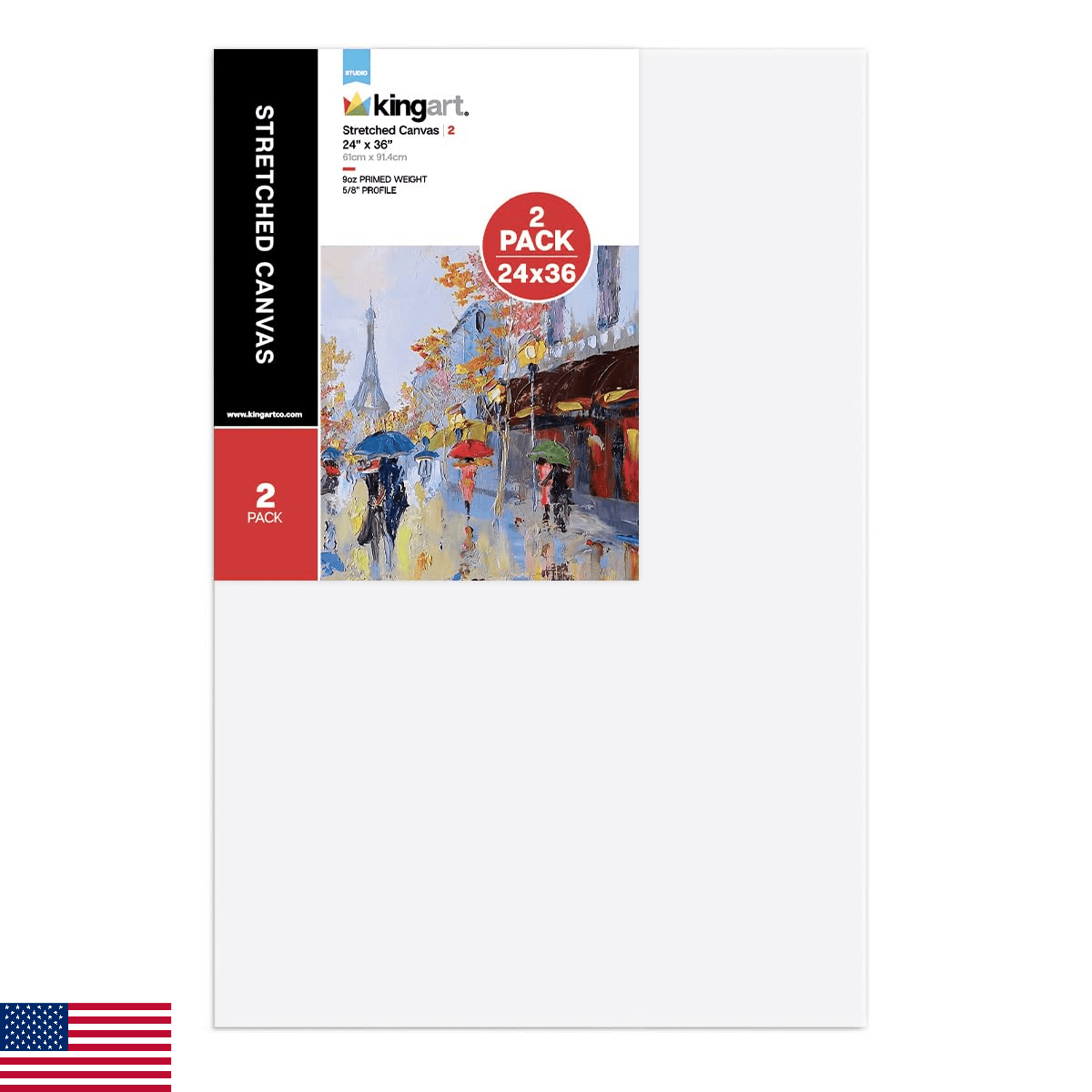 KINGART Large White 24" x 36" Stretched Artist Canvas, Pack of 2, Gesso Primed - - Image 1