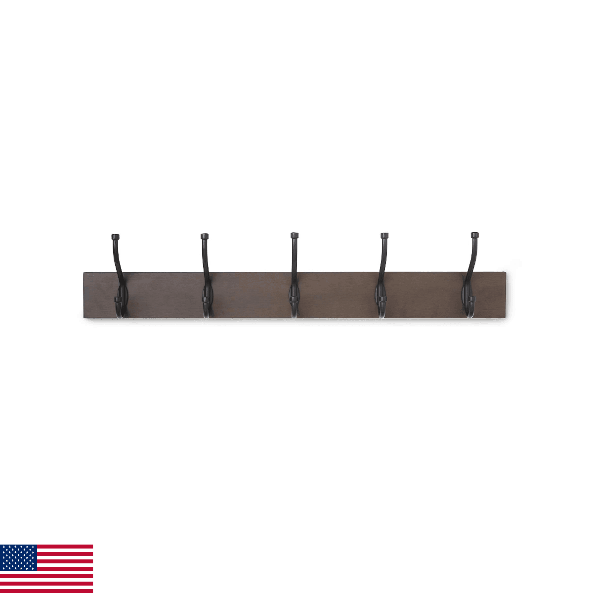 Amazon Basics Wall-Mounted Metal Coat Rack, 5 Hooks, Espresso - Image 1