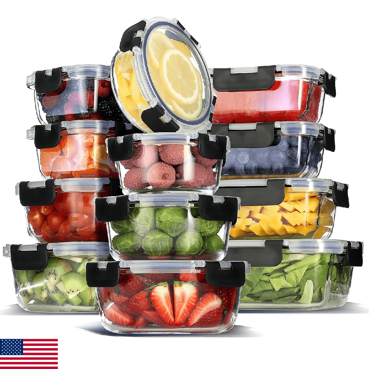 EATEX 24pc Glass Storage Containers with Lids, 12 Set Glass Food Storage Contain - Image 1