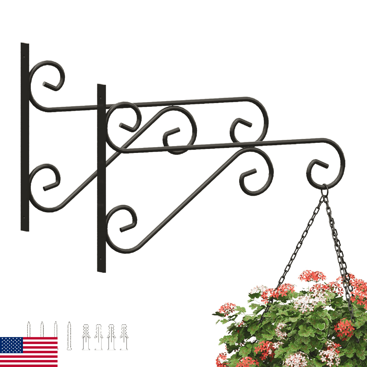 PROWORX 2 Pack 16 Inch Plant Hangers Outdoor Bracket, Indoor Wall Mount Metal He - Image 1