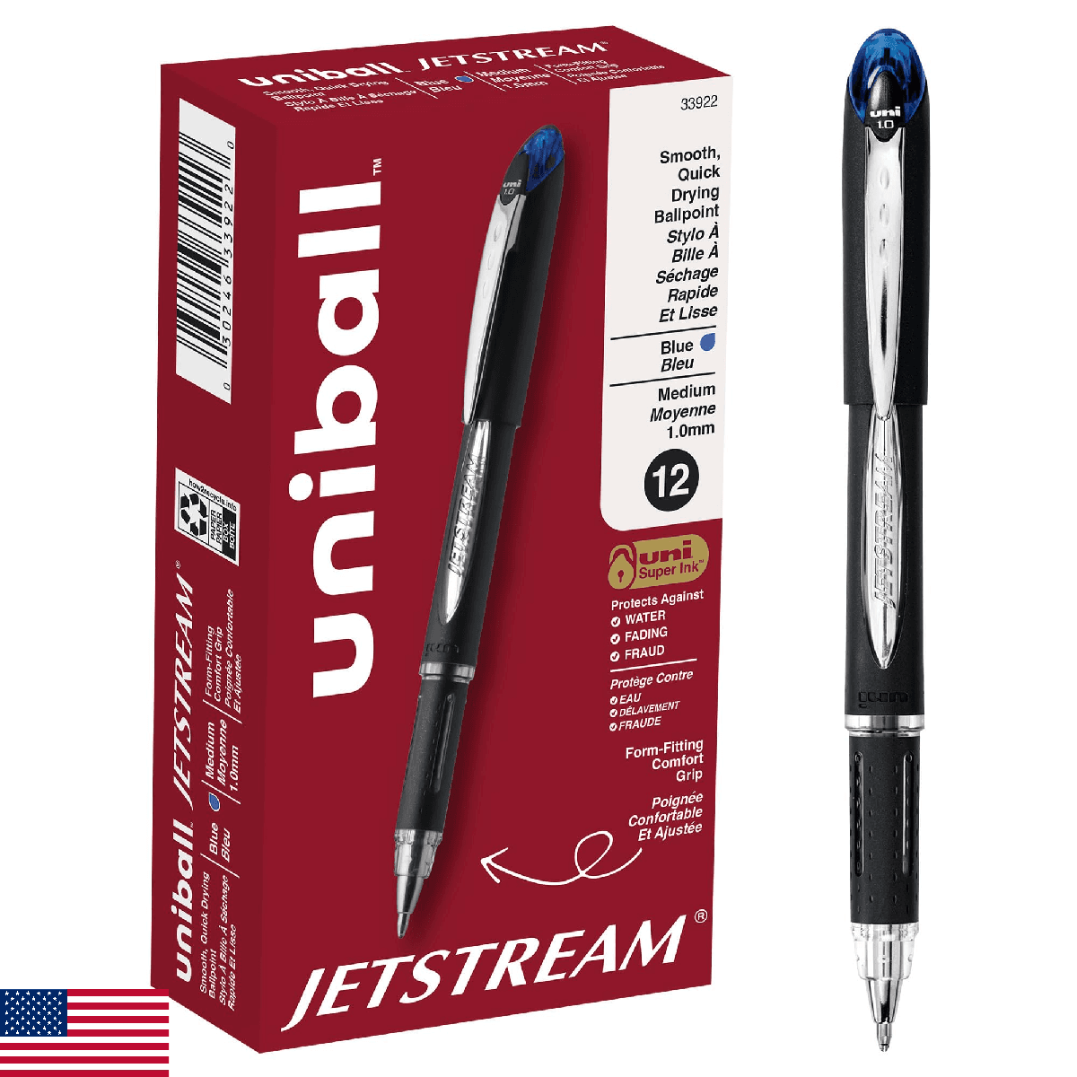 Jetstream Stick Ballpoint Pen, Bold 1 mm, Blue Ink, Black Barrel, 1 Dozen - Image 1