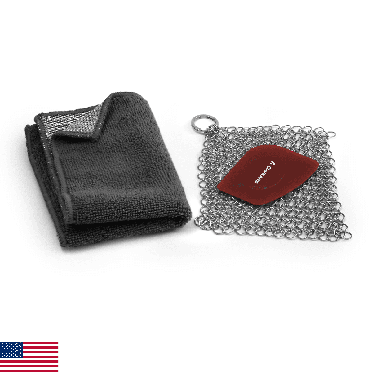 Coghlan's Cast Iron Cleaning Kit – 3-Piece Set with Chainmail Scrubber, Polycarb - Image 1