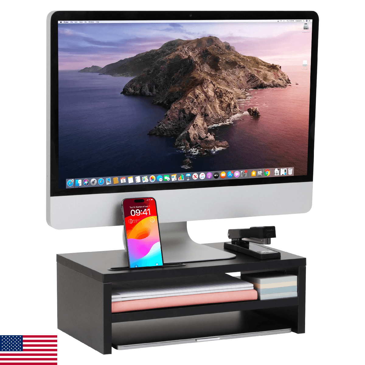 Mind Reader Monitor Stand with Phone Slot and Storage Shelf, Desktop Riser, 88 l - Image 1