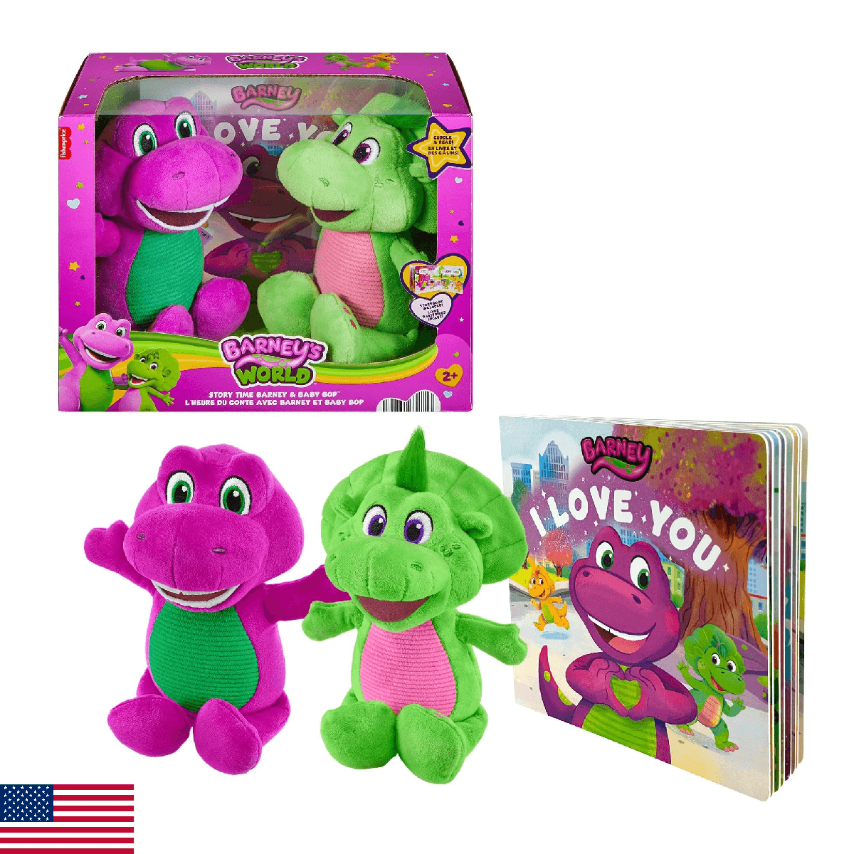 Barney’s World Toddler Toys by Fisher-Price, 9 inch Barney & Baby Bop plushes wi - Image 1