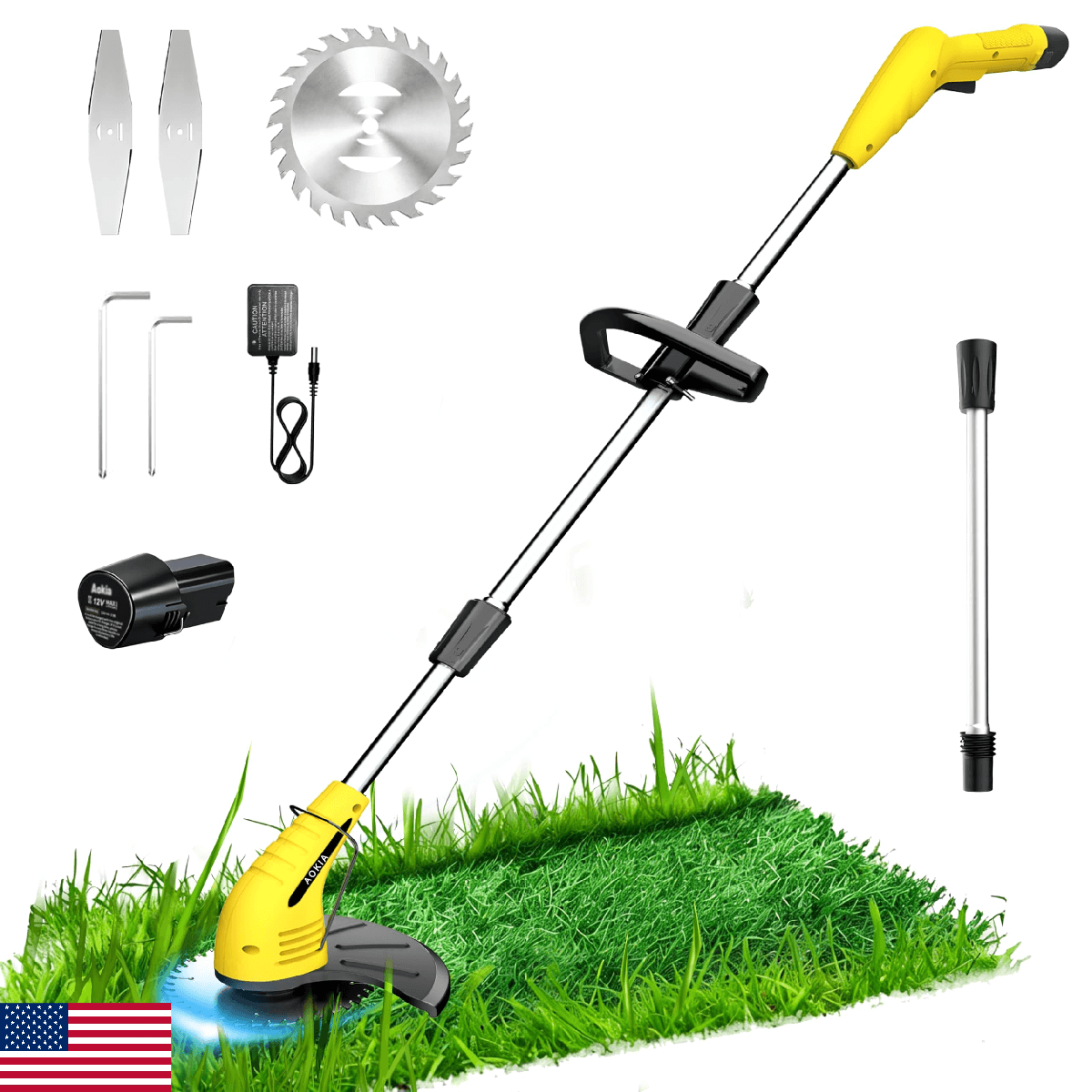 Aokia Electric Weed Wacker Cordless 12V Battery Grass Trimmer Edger 65in Lightwe - Image 1
