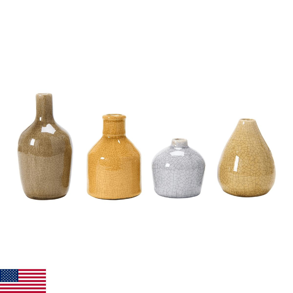 Creative Co-Op Stoneware Bud Vases in Crackle Glaze, Grey/Mustard Tones, Set of - Image 1